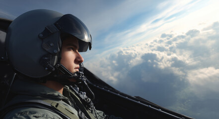 Poster - A skilled pilot focuses intently on maneuvering a fighter jet high above the clouds.
