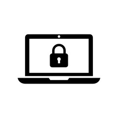Fototapete - Laptop security icon with a lock for computer data protection A glyph symbol for a secure device system personal privacy and password protected access