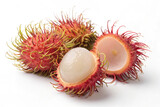 Rambutans Isolated on White Background – Exotic Tropical Fruits Whole and Peeled
