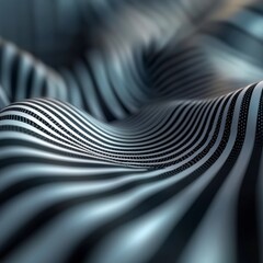 Poster - Wavy Metallic Texture: An abstract image of wavy metallic texture in a monochrome palette, showcasing smooth, undulating lines that create a sense of depth and movement.