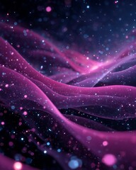 Wall Mural - abstract pink universe filled with floating ribbon and stars for background