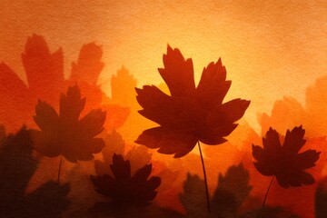 Wall Mural - layered maple leaves forming an abstract autumn background with warm tones.