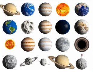 Wall Mural - space 3d vector icon set._saturn planet,meteorite,earth,jupiter,sun,stars,black hole,