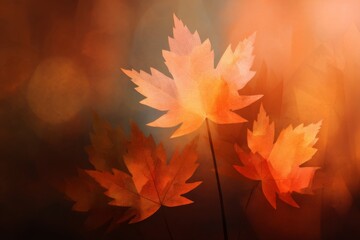Wall Mural - layered maple leaves forming an abstract autumn background with warm tones.