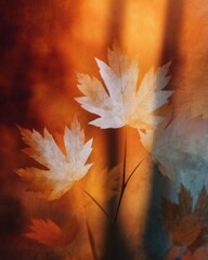 Wall Mural - layered maple leaves forming an abstract autumn background with warm tones.