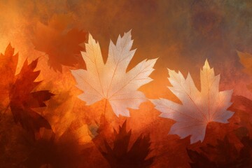 Wall Mural - layered maple leaves forming an abstract autumn background with warm tones.