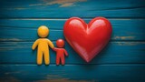 Symbolic representation of family love bonding and the heart of togetherness on a rustic blue wood backdrop