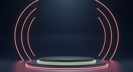 Wall Mural - Podium, Stage, Platform, Neon Light Stage Podium