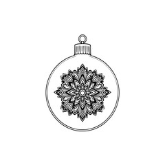 Poster - Ornamental Christmas Ball: A stylish line art illustration showcases a  festive bauble adorned with an intricate mandala design, perfect for holiday decor.