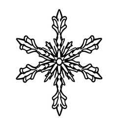 Poster - Ornate Snowflake Line Art: A striking monochrome illustration showcases a detailed snowflake with intricate, pointed details against a clean white background.
