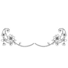 Poster - Floral Flourish: Elegant Line Art Border Design Featuring Delicate Flowers, Swirls, and a Pearl Garland, Perfect for Invitations or Decor