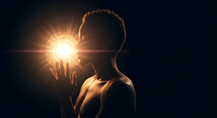Wall Mural - Man, Male, Person, Man Contemplating a Bright Orb of Light