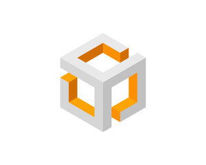 Poster - Abstract isometric cube design, featuring a gray and orange color scheme.  Represents connection, innovation, or technology. Ideal for corporate branding, presentations, or techrelated content.