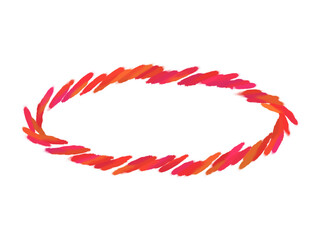 Poster - Vibrant red oval frame with decorative feather-like elements on a black background