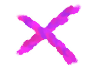 Poster - Abstract pink and purple cross symbol against a black background with brushstrokes