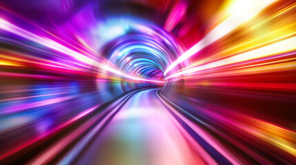 Poster - Vibrant neon tunnel illuminated with colorful lights creating a futuristic atmosphere