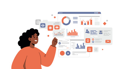 Poster - Modern data analysis concept with charts and graphics for digital marketing illustration vector illustration