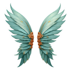 Poster - Beautifully Designed Abstract Wings in Soft Teal and Gold with Intricate Details Perfect for Artistic and Fantasy Themes Transparent background or PNG