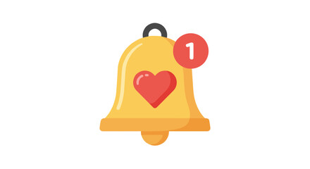 Poster - Heart icon notification bell with one alert for social media and messaging apps vector illustration