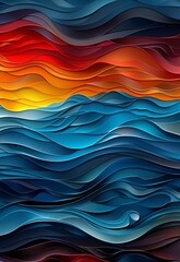 Aufkleber - Abstract Layered Waves Digital Art Blue Grey Orange Red Dynamic Background Or Contrast Concept