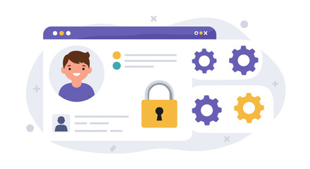 Poster - Secure online profile management with privacy settings and user controls vector illustration
