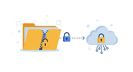 Poster - Secure data transfer concept with lock symbols and cloud storage illustration vector illustration