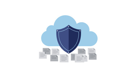 Poster - Cloud data security concept with shield and documents illustration for digital protection themes vector illustration