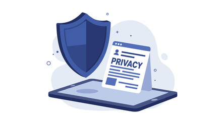 Poster - Privacy protection concept with shield and document - vector illustration for digital security design