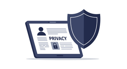 Poster - Privacy protection concept with shield and tablet for digital security and data safety vector illustration