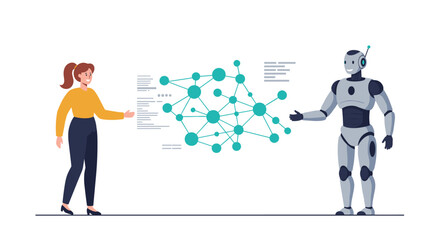 Aufkleber - Human and robot interaction with network nodes for technology and education design vector illustration