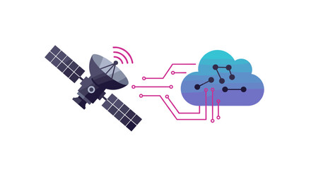 Poster - Satellite and cloud connectivity in modern technology design for digital communication vector illustration