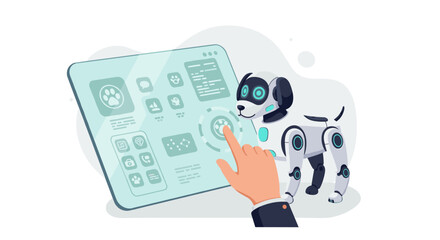 Poster - Futuristic pet care with digital interface and robot dog for innovative design applications vector illustration