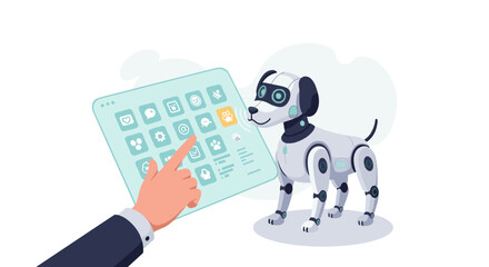 Poster - Futuristic concept of robotic dog and digital interface for innovative technology design vector illustration