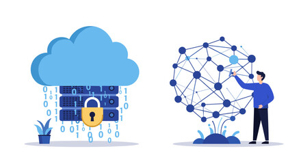 Aufkleber - Cloud data security and network connectivity vector illustration for digital technology design
