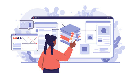 Poster - Web design concept with person selecting colors and layout in digital interface illustration vector illustration