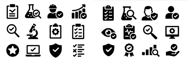 Poster - Icons representing quality assurance, evaluation processes, and professional standards in various industries