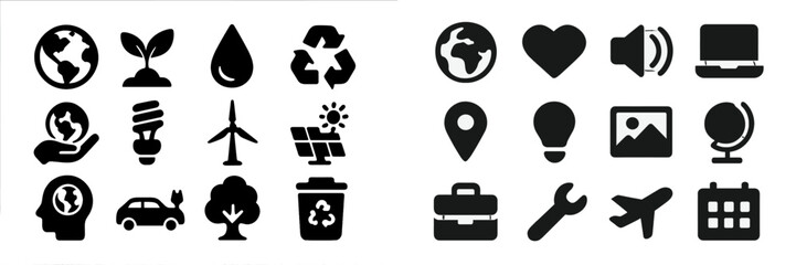 Poster - Collection of eco-friendly and technology-related icons representing sustainability and innovation concepts
