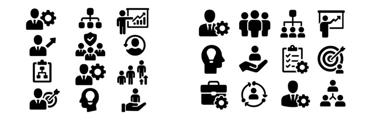 Aufkleber - Icons representing business management, teamwork, and strategy in a professional environment