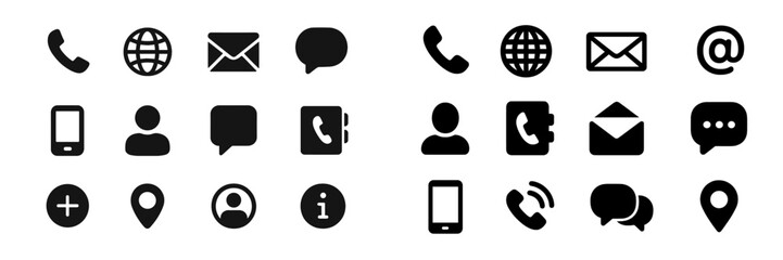Aufkleber - Collection of black icons representing communication and contact methods in a modern digital context