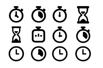 Aufkleber - Various clock and timer icons showcasing the concept of time in a minimalist design