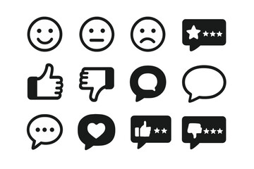 Poster - Collection of emoticons and feedback symbols showcasing various feelings and opinions in simple design