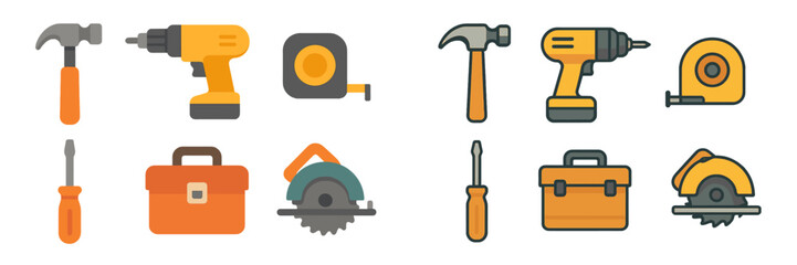 Poster - Collection of various tools including drills, hammers, saws, and measuring tapes arranged on a flat surface