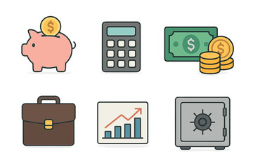 Poster - Visual depiction of financial concepts including savings, budgeting, and investment strategies presented in simple iconography