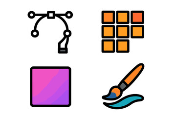 Aufkleber - Design elements featuring vector tools, color palettes, and brush icons in graphic design context