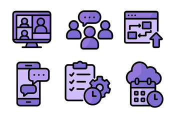 Aufkleber - Icons representing digital communication, project management, and scheduling tools used in online collaboration