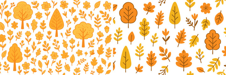 Poster - Vibrant autumn leaves and flowers pattern in shades of orange showcasing the beauty of fall foliage in a cheerful design