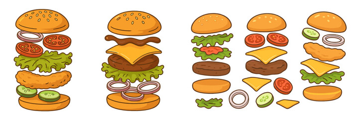 Aufkleber - Delicious burger assembly featuring layers of toppings and ingredients for a satisfying meal experience