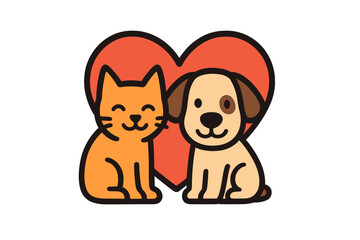 Poster - Pets expressing love and friendship in a colorful illustration with a heart backdrop