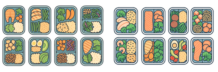 Poster - Healthy meal prep with a variety of dishes in organized containers displayed on a clean surface