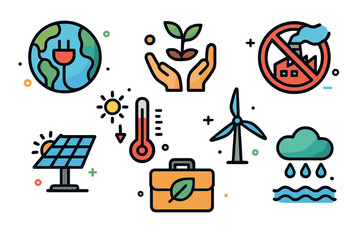 Aufkleber - Environmental sustainability and renewable energy concepts represented through various icons and symbols